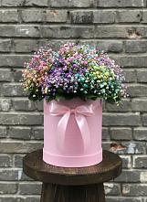 Цветочная композиция из Гипсофила и Розы в шляпной коробке в Дубовском