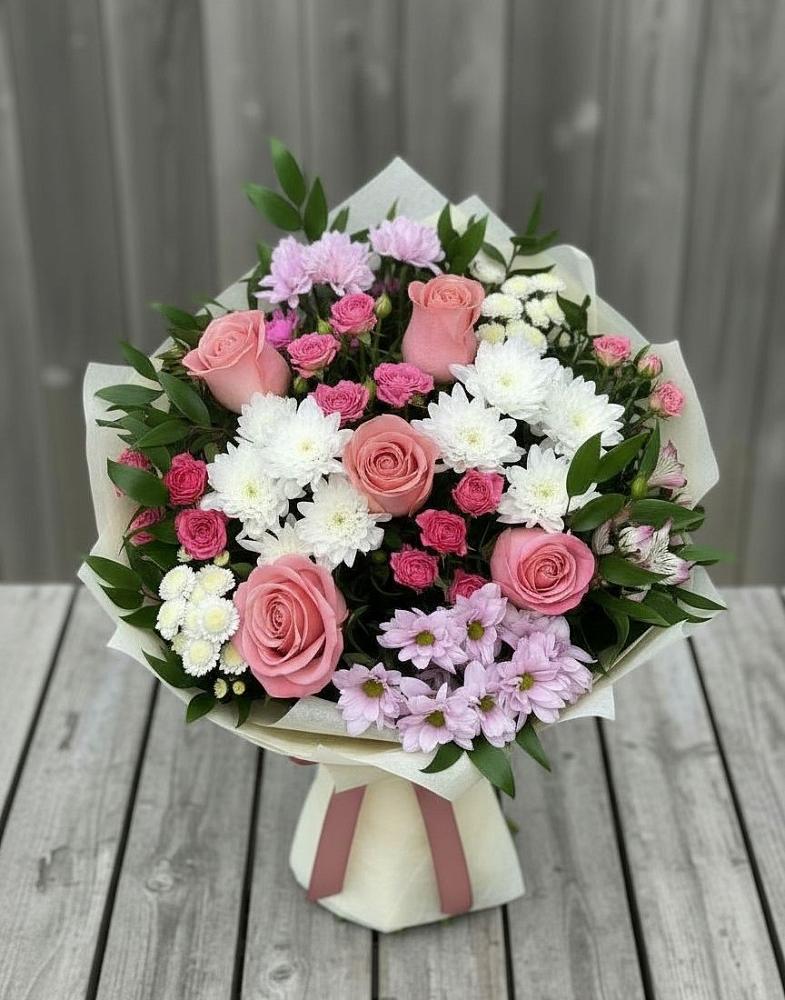 Букет цветов из: Альстромерии, Гвоздики, Розы и Хризантемы в Дубовском