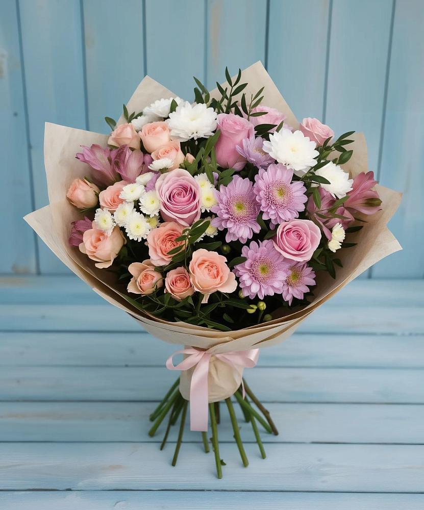 Букет цветов из: Хризантемы, Розы и Альстромерии в Дубовском