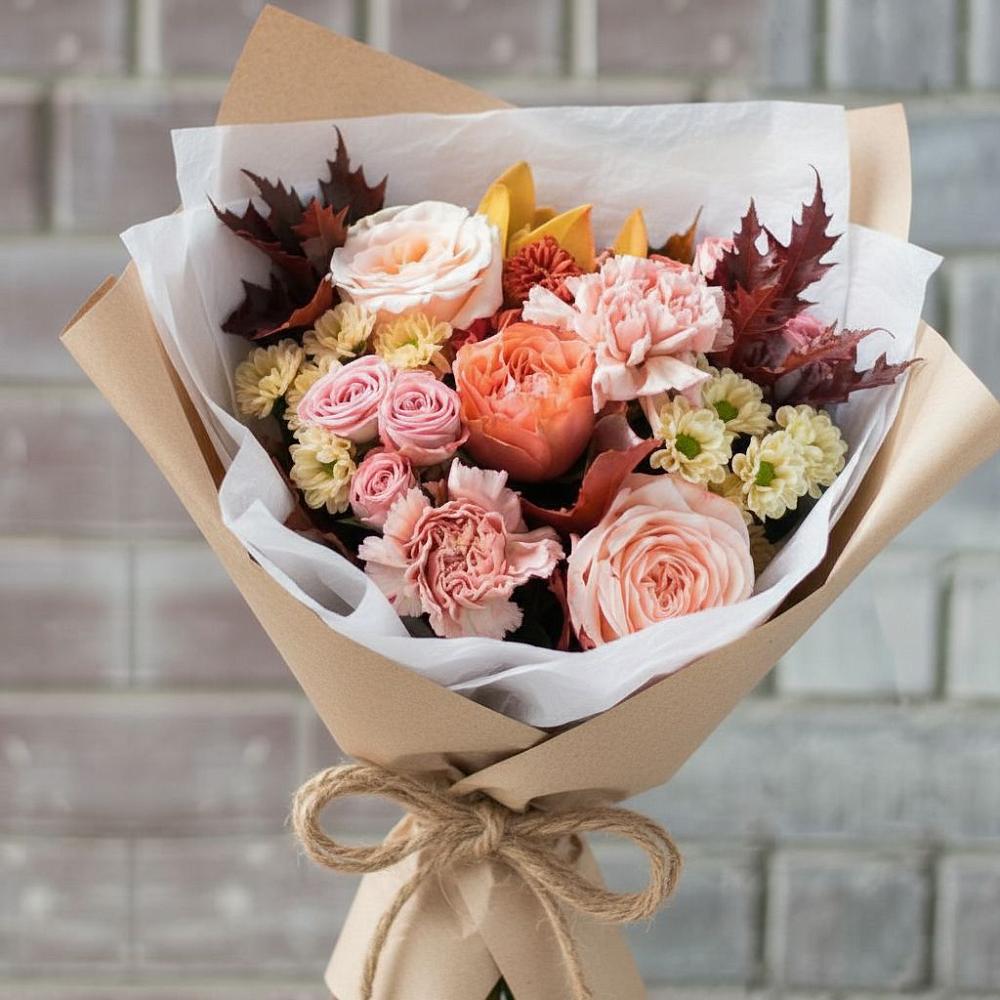 Букет цветов из: Гвоздики, Хризантемы и Розы в Дубовском