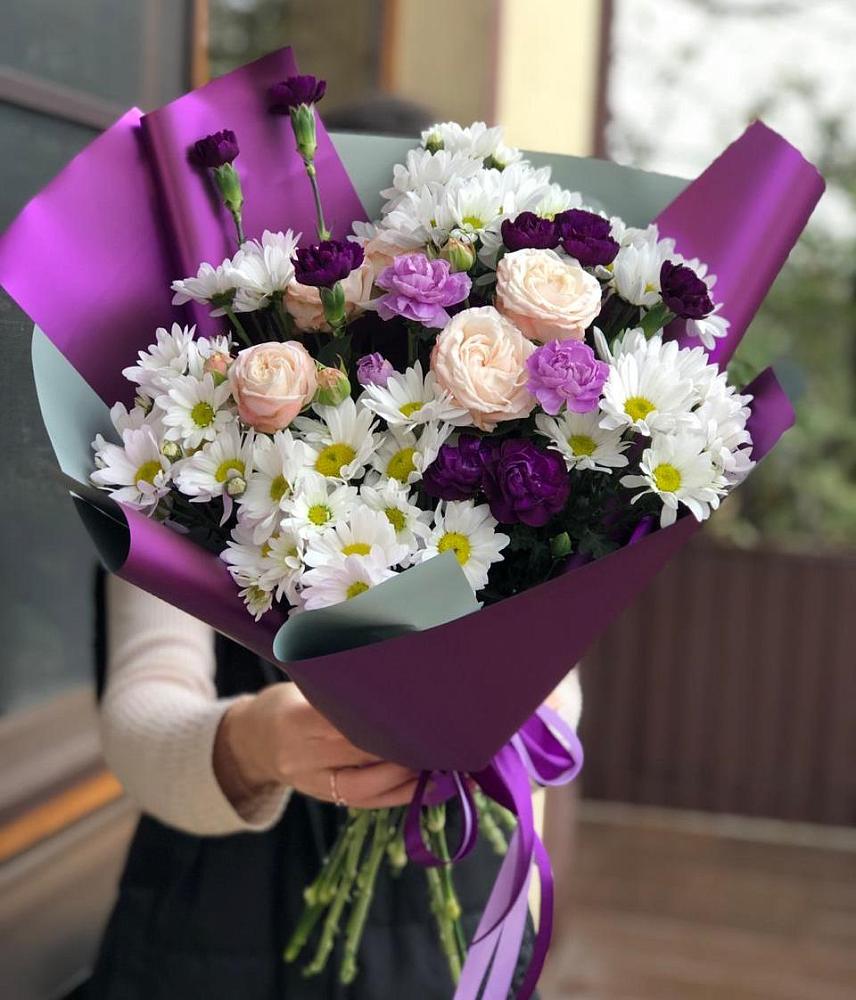 Букет цветов из: Хризантемы, Гвоздики и Розы в Дубовском