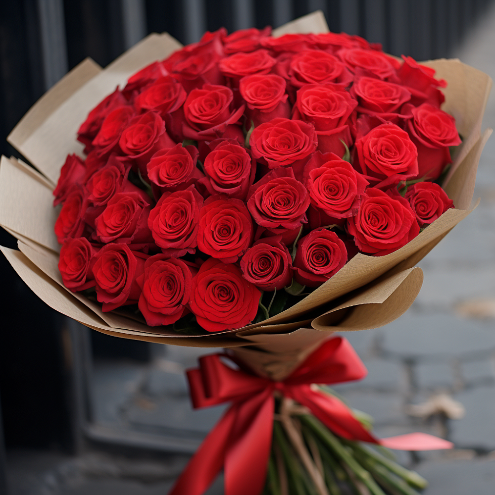 Букет 51 Красная роза Эдлесс Лав в Дубовском