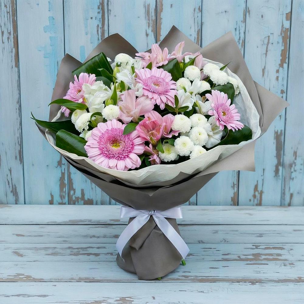 Букет цветов из: Герберы, Альстромерии и Хризантемы в Дубовском