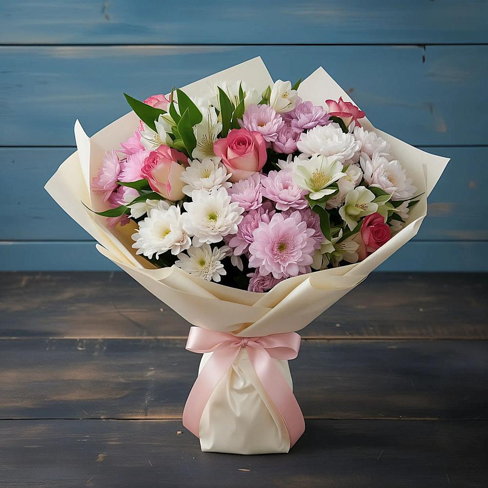 Букет цветов из: Хризантемы, Альстромерии и Розы в Дубовском